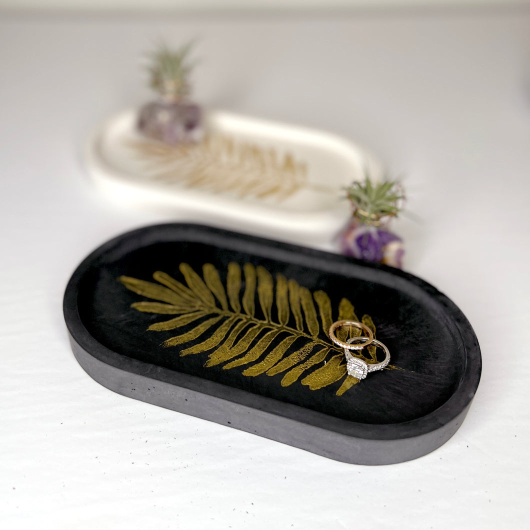Gold Leaf Print Oval Trinket Tray