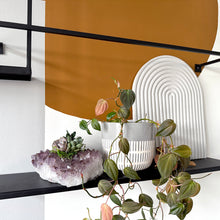 Load image into Gallery viewer, amethyst succulent planter sitting on a decorative shelf next to a plant and arch decor
